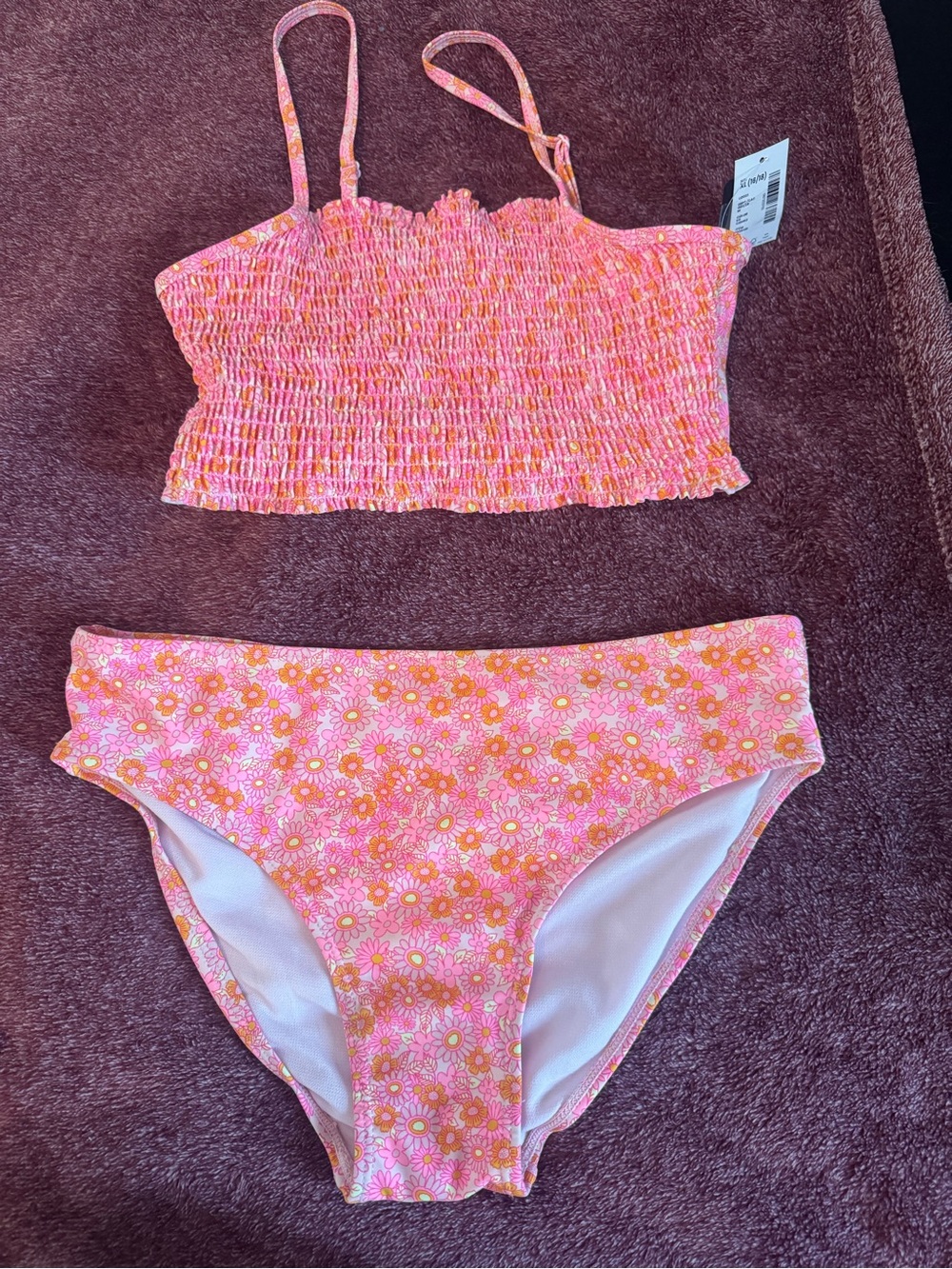 The Children's Place Pink & Orange Smocked Tankini Bikini Set